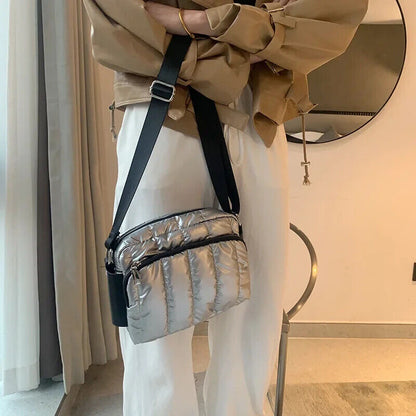Shoulder Bag Women 2023 Winter Crossbody Down Bag Handbag Wide Shoulder