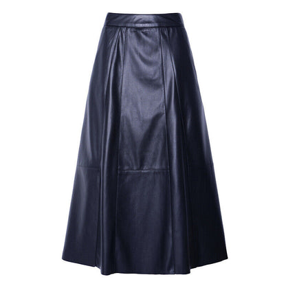 Leather Skirt Women's Skirt Medium Long Pleated Skirt High Waist Sheepskin Skirt