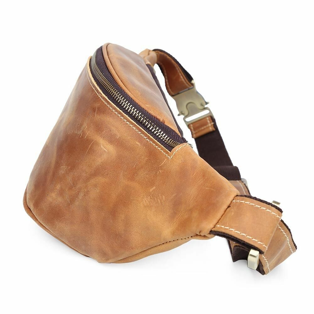 Men's Light Brown Vintage Leather Small Belt Bag Waist Belt Fanny Pack Sports