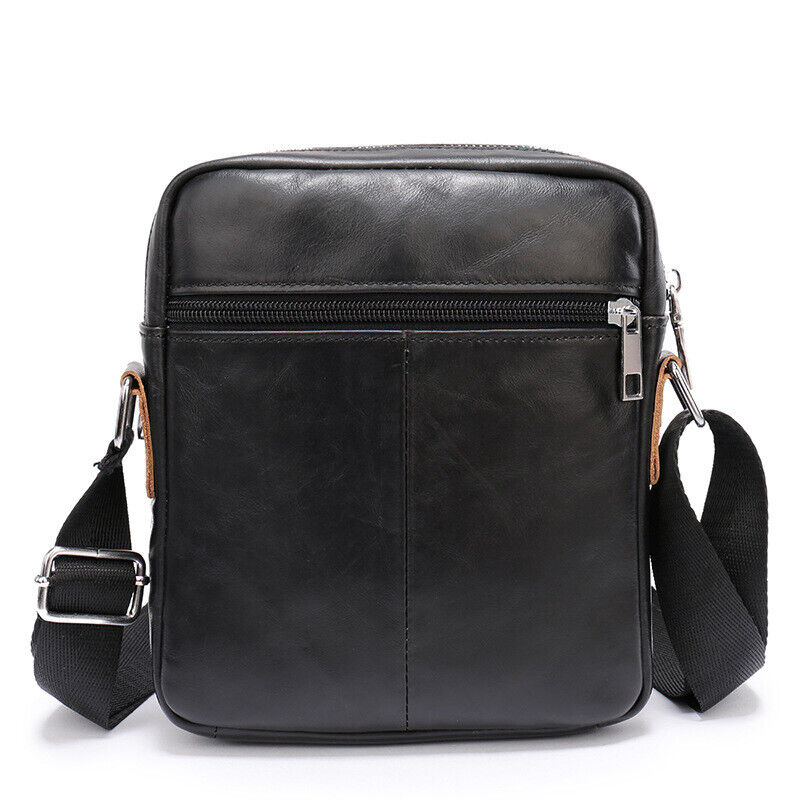100% Cowhide Leather Double Zipper Shoulder/Messenger Bag Black Men's Sling Bag