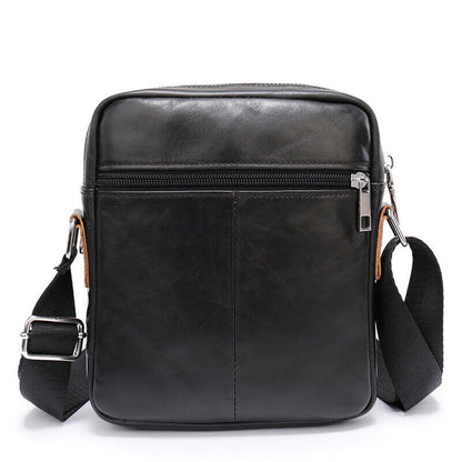 100% Cowhide Leather Double Zipper Shoulder/Messenger Bag Black Men's Sling Bag