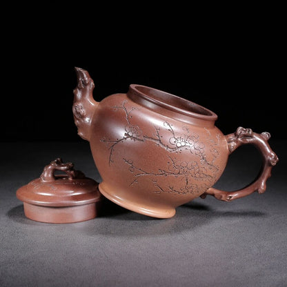 Chinese Yixing Purple Clay Teapot Zisha Ceramic Carving Plum Blossom Teaware Art