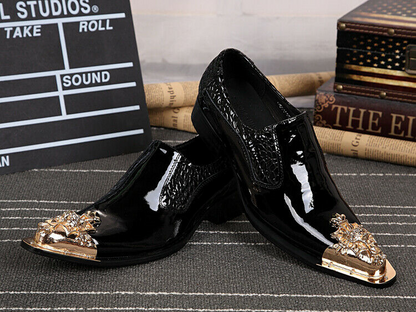 Mens Slip On Leather Metal Pointy Toe Formal Dress Business Flat Heel Shoes New