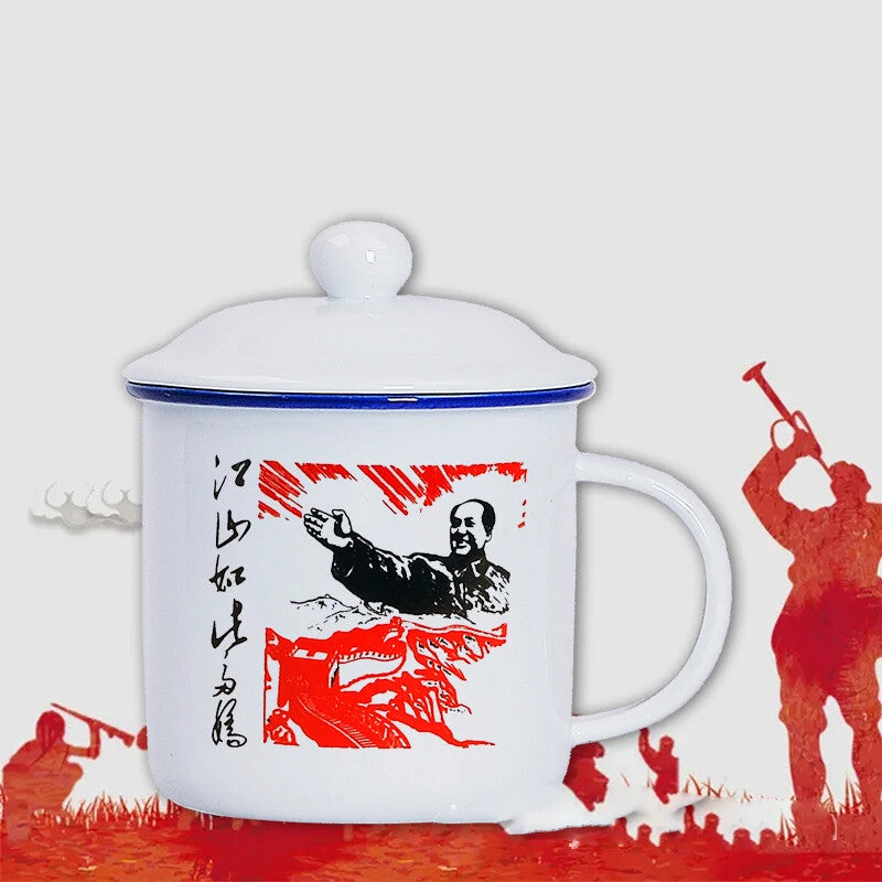 450M ceramic cup + lid Chinese *** retro drinking glass teapot enamel mug -
