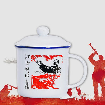 450M ceramic cup + lid Chinese *** retro drinking glass teapot enamel mug -
