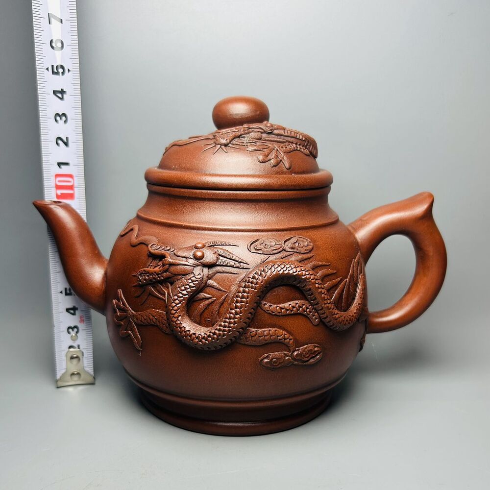 Vintage Chinese Yixing Purple Clay Teapot Zisha Ceramic Carving Dragon Tea Set