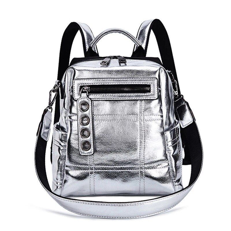 Glitter Backpack Shoulder Bag Multifunction Schoolbag Rucksack Travel Bag Silver