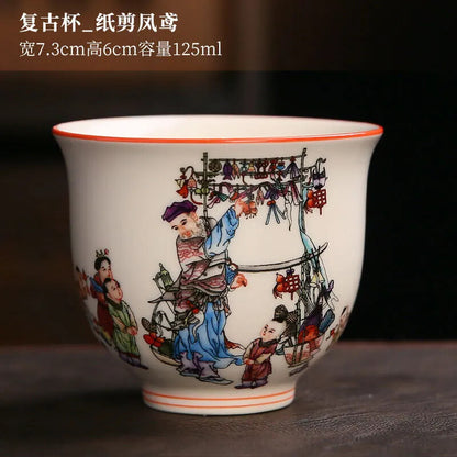 Retro Mutton Fat Jade Porcelain Chinese Longevity Peach Single Cup Tea Cup