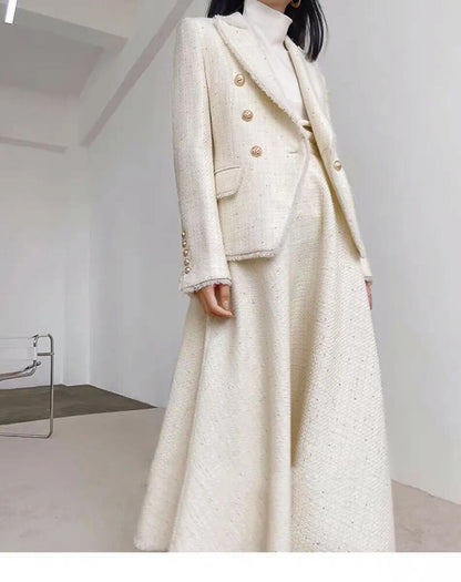Beige Jacket + Skirt Set Set Women's Suit 2-Piece Set