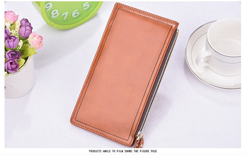 Unisex Long Zipper Wallet Card&ID Bag Clamps Purse Genuine Male&female Cash Clip