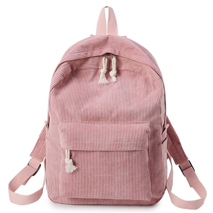 College Style Soft Fabric Backpack School Bag Corduroy School Backpack Striped