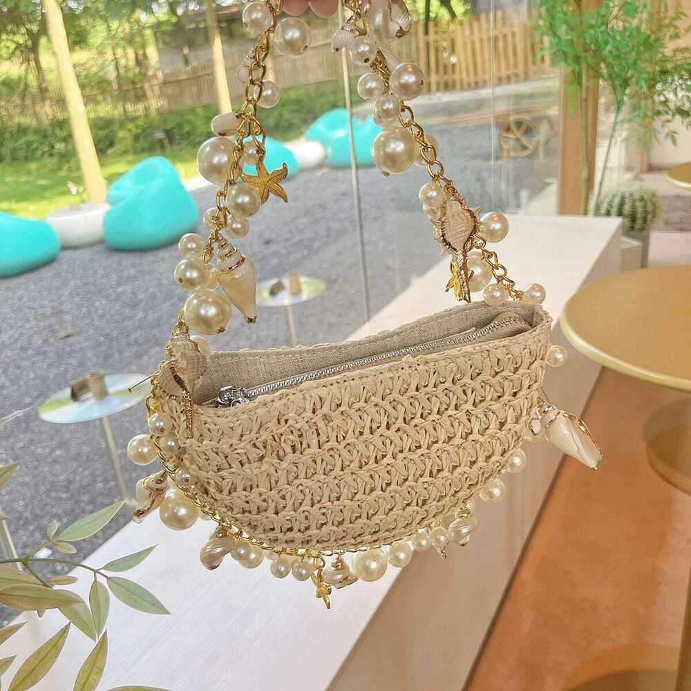 Straw Bag Women Handbags Half Moon Beach Shoulder Bag Crossbody Bags Ladies