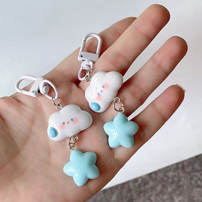 Cartoon Cloud And Star Keychain Car Keys Accessories Kawaii Keyring Bag Pendant
