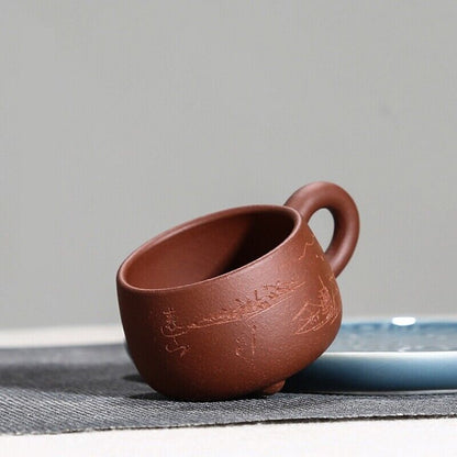 true yixing zisha clay tea cup with handle marked office cup 110ml hand carved