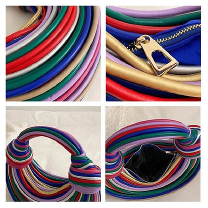 Handwoven Knotted Women's Clutch Hobo Chic Crossbody Bag Leather Handbag Gift