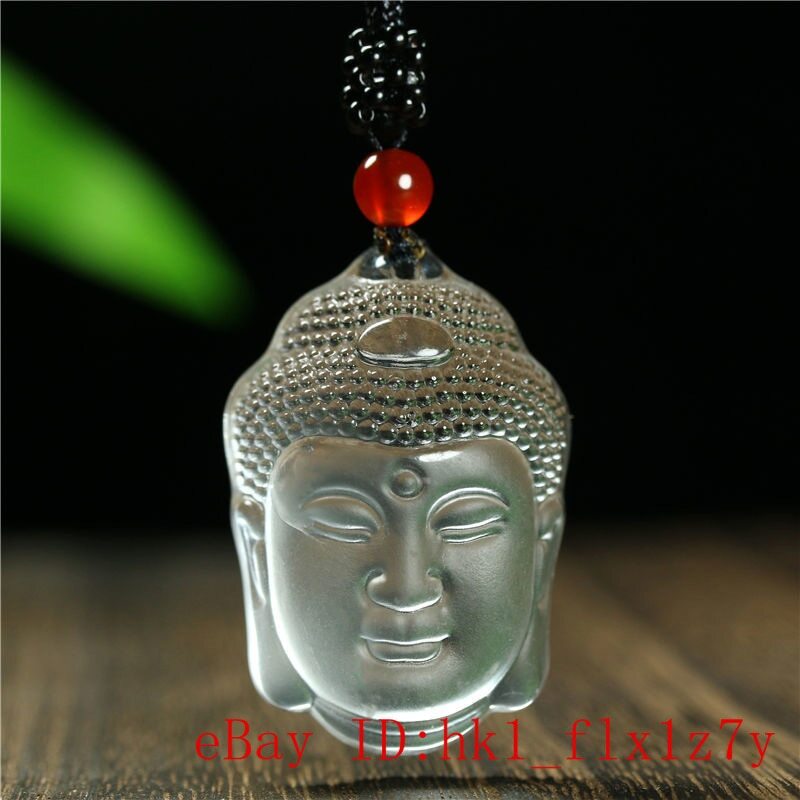 1pc New Natural Crystal Carved Buddha Head Pendant Necklace Amulet SweaterChain