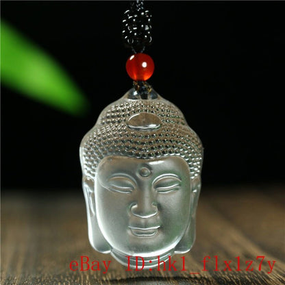 1pc New Natural Crystal Carved Buddha Head Pendant Necklace Amulet SweaterChain