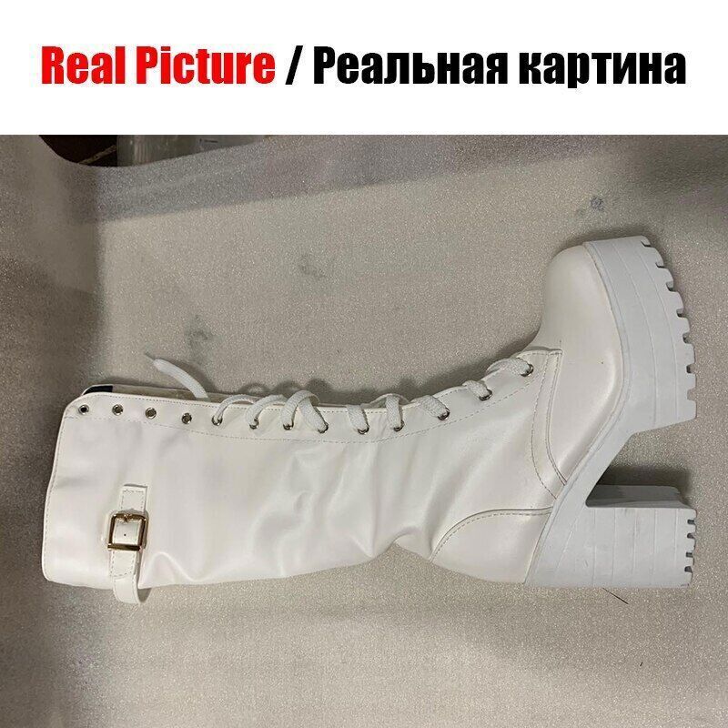 Ladies shoelace Belt Buckle Boots Women High Heels Date Shoes Woman