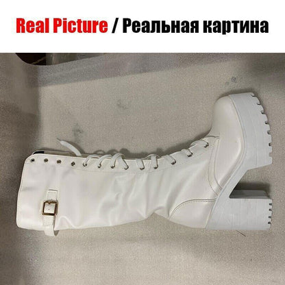 Ladies shoelace Belt Buckle Boots Women High Heels Date Shoes Woman