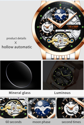 Tevez fashion men's fully automatic mechanical wrist watch