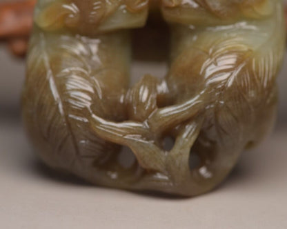 Chinese Antique Hetian Jade Carved Exquisite Lion 事事如意Statue Lucky Pair Figurine