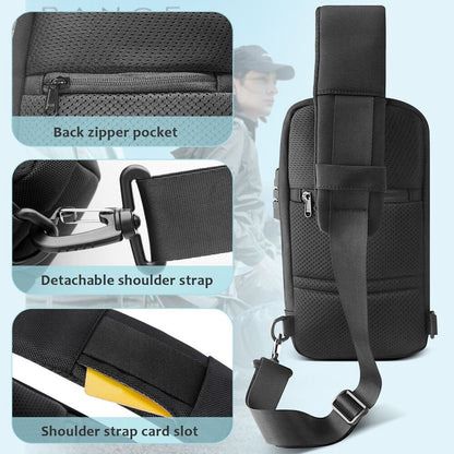 Men's Crossbody Bag Sling Bag Chest Shoulder Backpack Fanny Pack w/ USB Charging