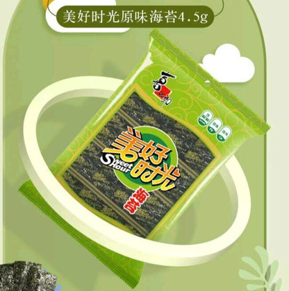 美好时光经典原味海苔袋装4.5g*1袋(每袋6小包) 儿童休闲小零食寿司拌饭即食海味紫菜 Mei Hao Shi Guang Original Seaweed