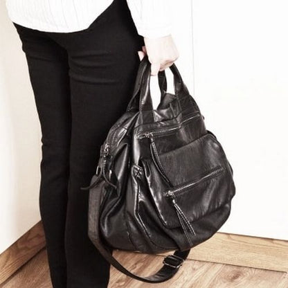 Novelty Black Washed Synthetic Leather Handbag Large One Shoulder Satchel Purse