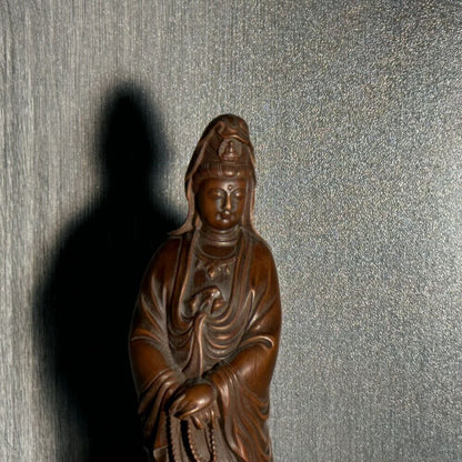Chinese Old Boxwood Carved Rosary Guanyin Statues Wooden Home Decor Figurines