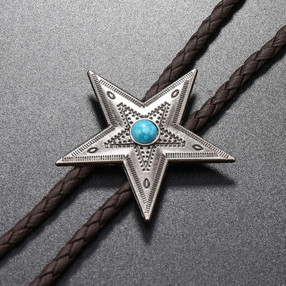 Men Bolo Tie Elegant Black Star Pendant Cowboy Necktie Western Necklace Costumes