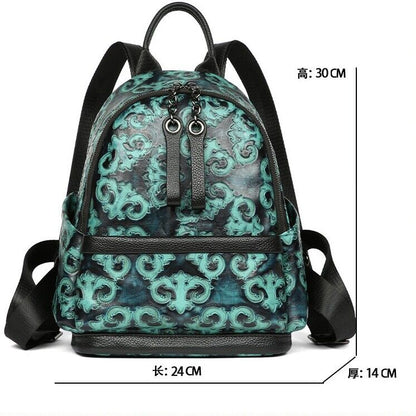 Real Leather Backpack, Floral Embossed and rubbed Backpack Women's Shoulder Bags