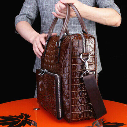 Top Cowhide Crocodile Alligator Embossed Men Business Briefcase Handbag Bag QR