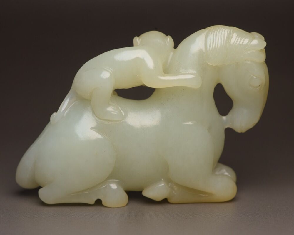 Top Chinese Natural Hetian Jade Carving Horse Monkey Statue Exquisite Figurines