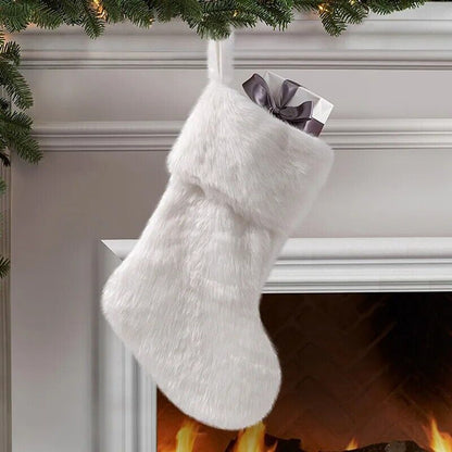 Christmas Decorations White Plush Stocking Gift Bags Fireplace Ornaments 47x27cm