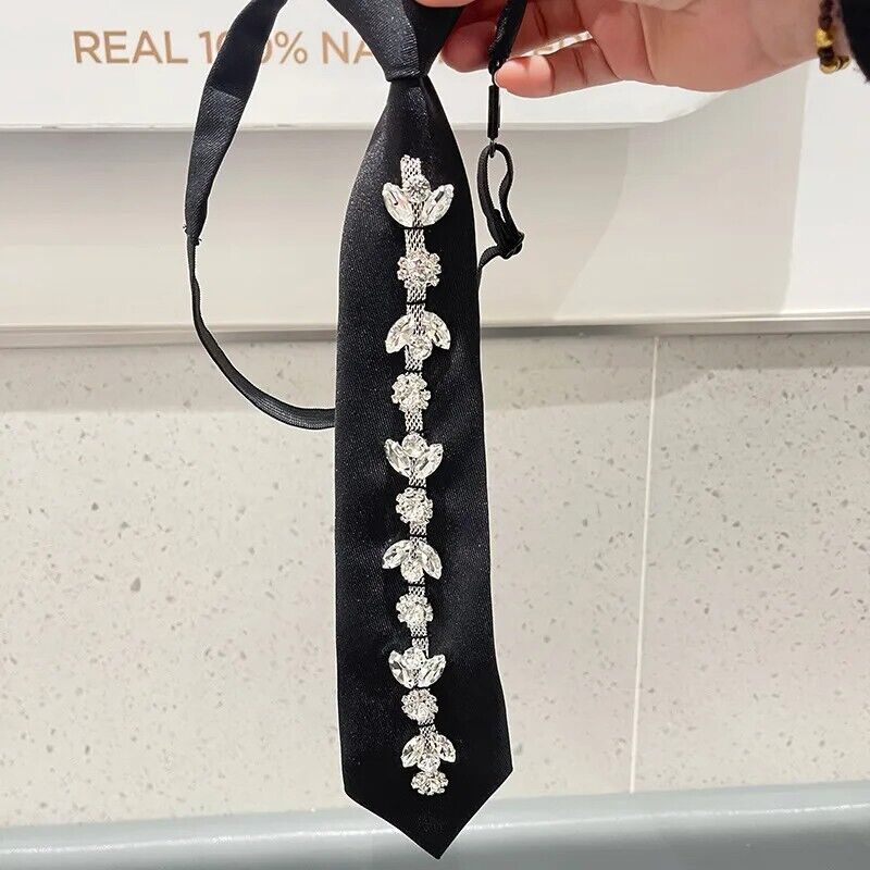 Men Neck Ties Retro Black Solid Student Women Crystals Rhinestones Party Bowties
