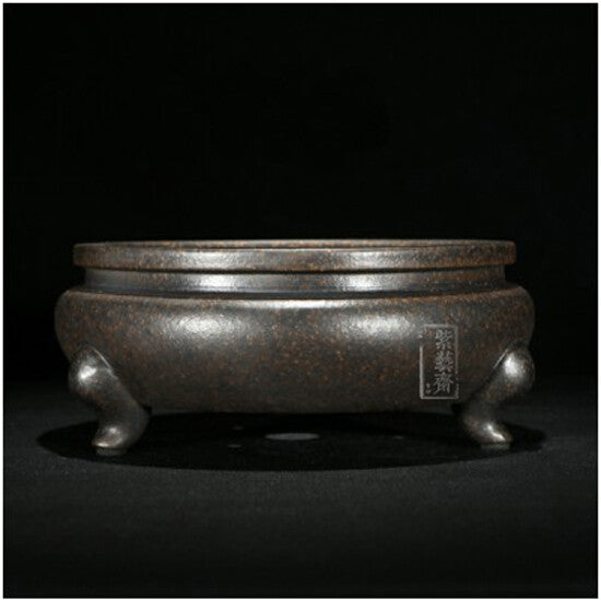 Round Chinese Yixing Zisha Shohin Literati Bunjin Bonsai Pot 6.5''x6.5''x2.75''