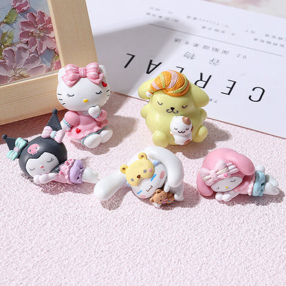 5pcs Kuromi My Melody Cinnamoroll Sleeping Figures Hello Kitty Pochacco Doll Toy