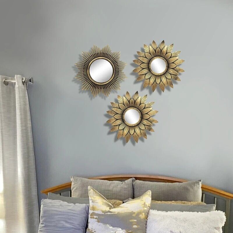 Hanging Ornaments 3Pcs INS Nordic Sunflower Mirrors Bathroom Home Art Craft 25cm