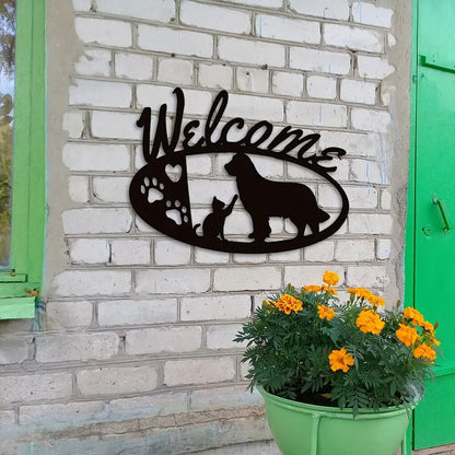 Golden Retriever and Cat Metal Wall Decor - for Front Porch, Farmhouse