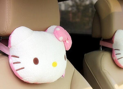 2Pcs Cute Hello Kitty Pink Car Seat Head Rest Cushion Pillows Neck Rest Pillow