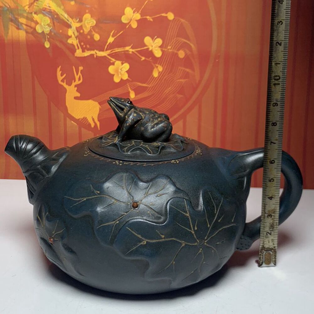 vintage chinese yixing purple clay teapot zisha ceremony lotus leaf frog teaware