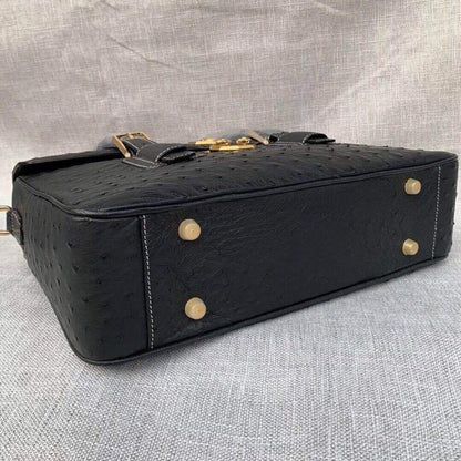 Real Ostrich Skin Leather Men's Business Briefcase, Desinger Eagle Head Handbags