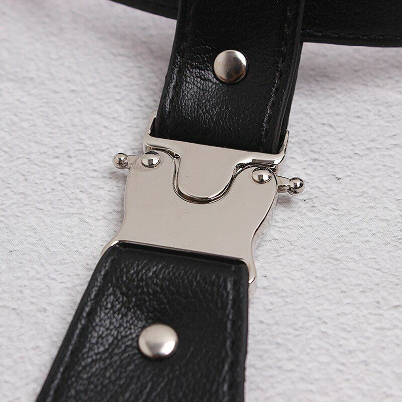 Women Cool Neck Tie Leather Black Metal Split Joint Fashion Tide All-Matches Tie