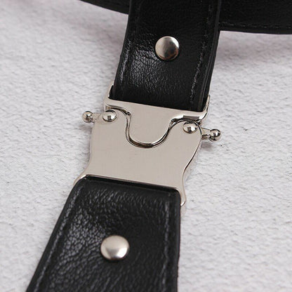 Women Cool Neck Tie Leather Black Metal Split Joint Fashion Tide All-Matches Tie