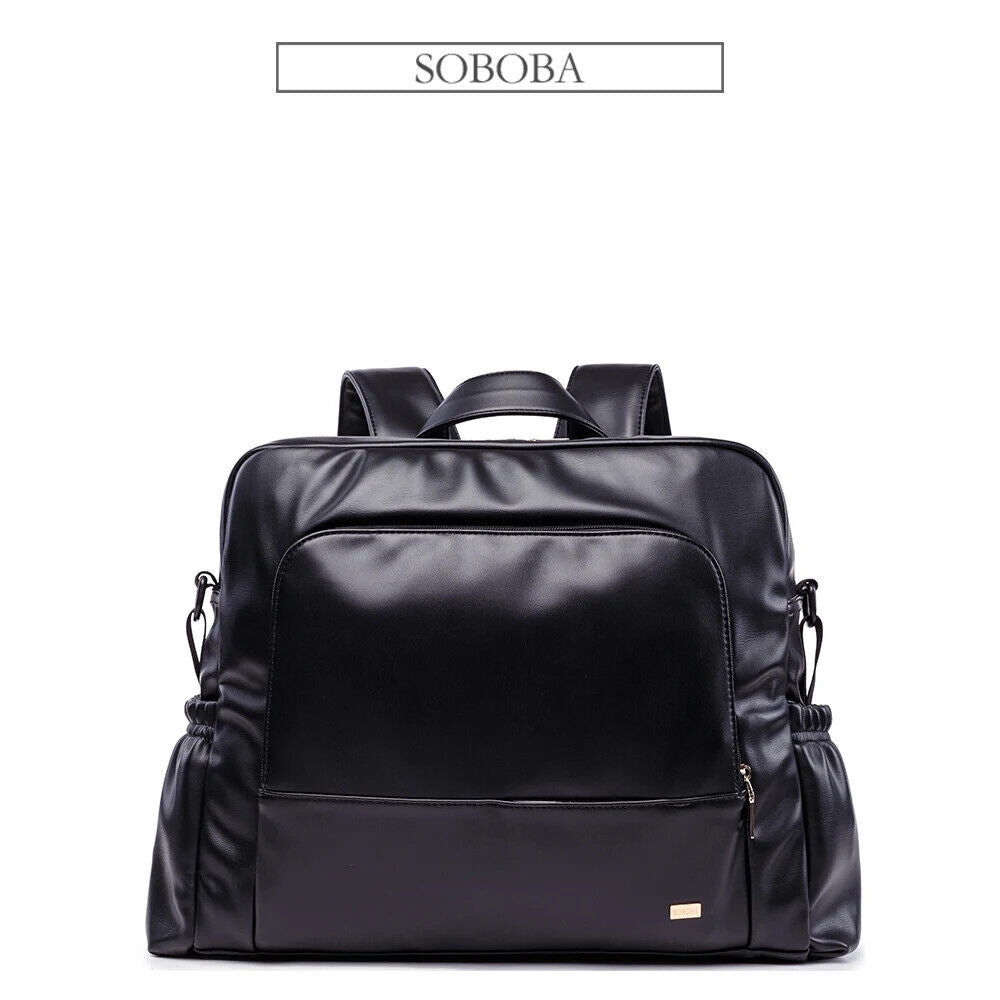 Black Diaper Bag Smooth Nursing Changing Backpack for Newborn Baby 2 Straps