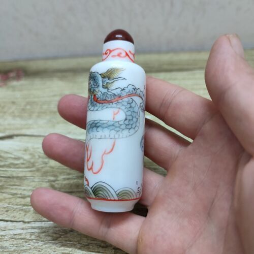 vintage antique chinese Glass snuff bottles dragon Painted snuffbox gifts signet
