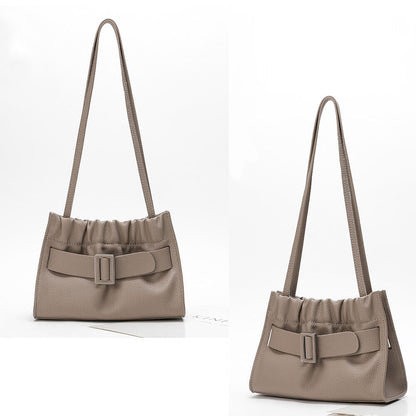 Real Leather Oversize Buckle Scrunchy Ruched Clutch Shoulder bag Crossbody Purse