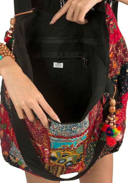 Large Shoulder Bag Red Quilted Embroidered Market Shop School Large,