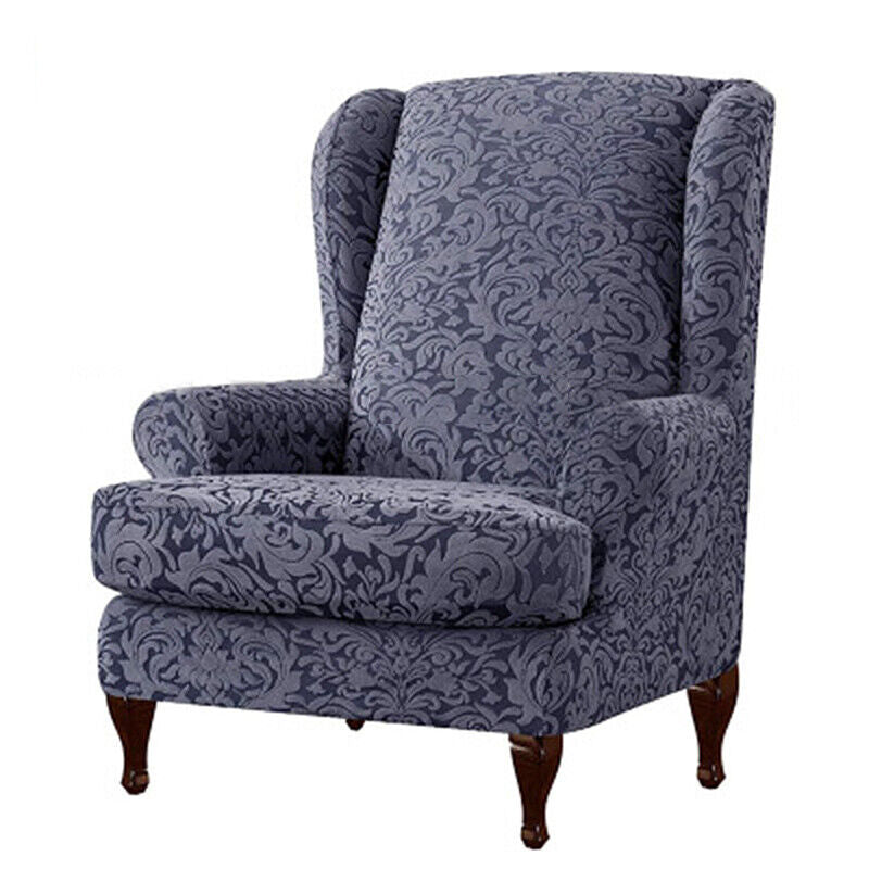 Wingback Chair Slipcover 2Piece Jacquard Damask Elastic Spandex Wing Chair Cover