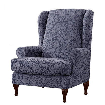 Wingback Chair Slipcover 2Piece Jacquard Damask Elastic Spandex Wing Chair Cover